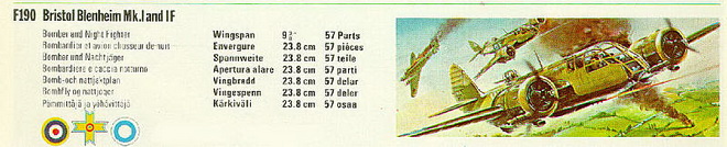 F190 Bristol Blenheim Mk1 and 1F on a FROG catalog