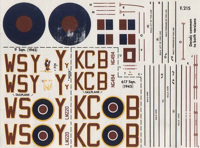 FROG F215 Lancaster decal sheet