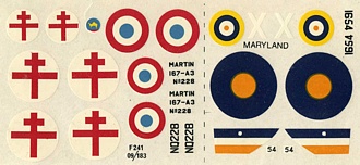 Martin 167 Maryland - FROG decal sheet
