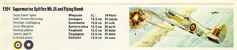 F194 Supermarine Spitfire 14 and Flying Bomb a FROG catalog