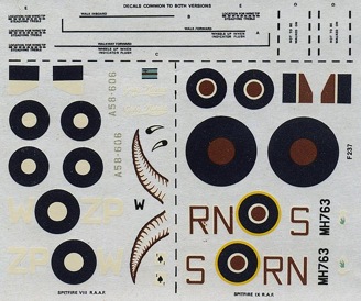 FROG 1/72 Supermarine Spitfire Mk.8/9  - decal sheet