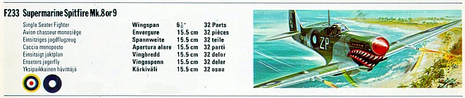 F233 Supermarine Spitfire Mk.8 or 9 on a FROG catalog